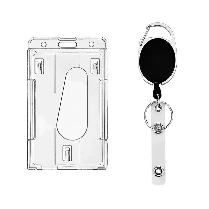 1pc Transparent Badge Holder ID Tag Thumb Pull Push Style Hard Chest Pass Work Case Cover Case Dual Cards Sleeve Badge Reel Clip