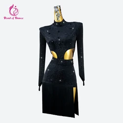 Abito da ballo latino Donna Palla Abbigliamento nero Costume di scena Abbigliamento da pratica Gonne Feste femminili Competizione Abbigliamento da ballo formale per ragazze