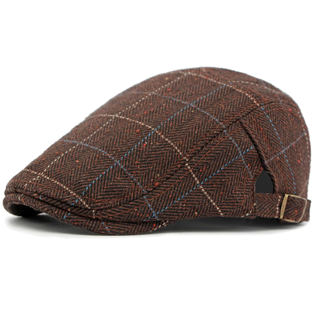 HT4289 Berets Men New Vintage Plaid   Flat Cap Retro Artist Painter Beret Hats for Men Spring Autumn Striped Beret Cap