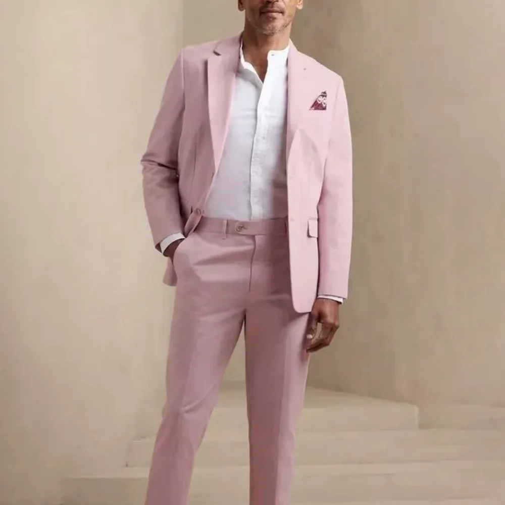 

Pink Men Suits 2 Piece Formal Notch Lapel Single Breasted Blazer Sets Elegant Fashion Business Casual Slim Wedding Tuxedo