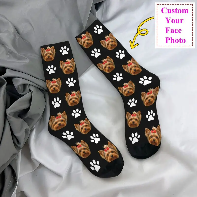 

Personalized Pet Face Custom Men's Crew Socks Unisex Cute Design Your Own Spring Summer Autumn Winter Dress Socks