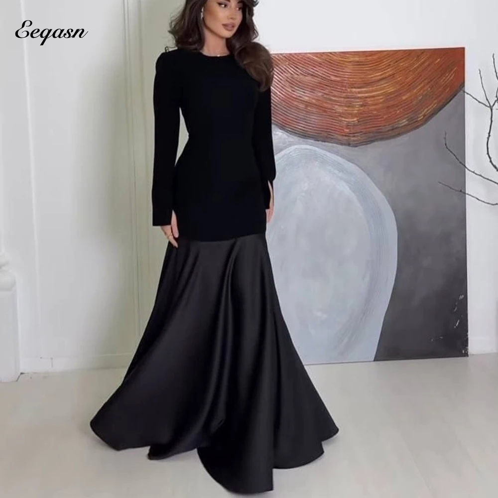 

Elegant Arabic Black Evening Dress Prom Gown Customized Woman Long Sleeves Wedding Party Dresses Mermaid Robes De Soirée