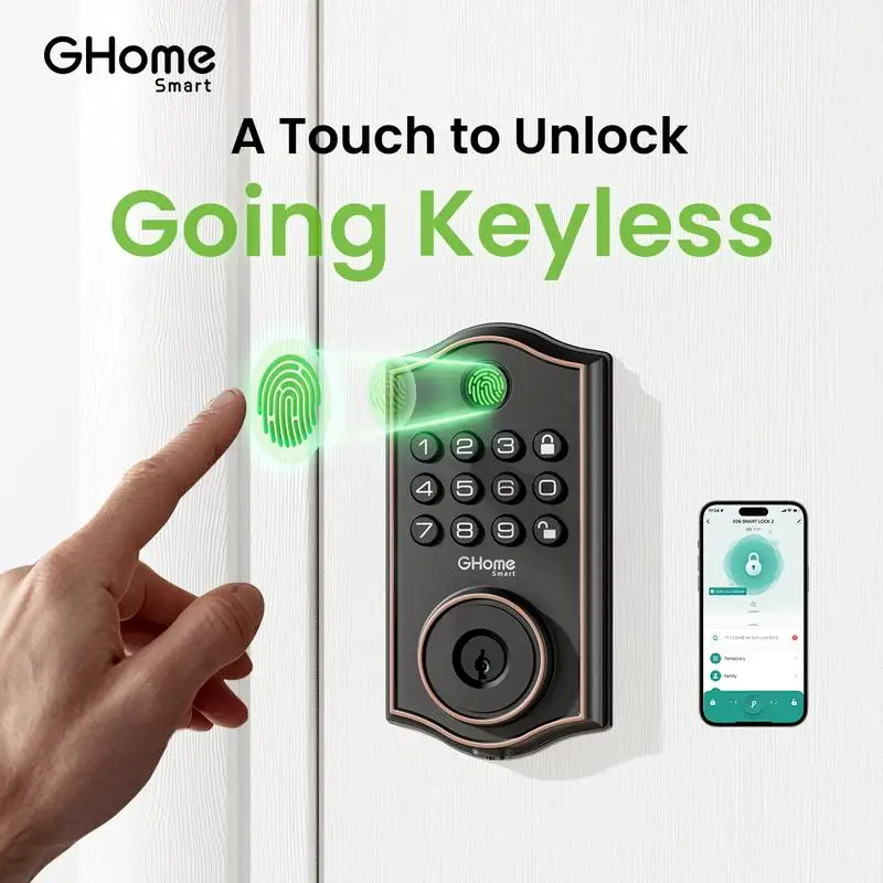 

GHome Smart Fingerprint Door Lock Keyless Entry Deadbolt 4 in 1 Lock for Front Door App Control - 6 Months Battery Life