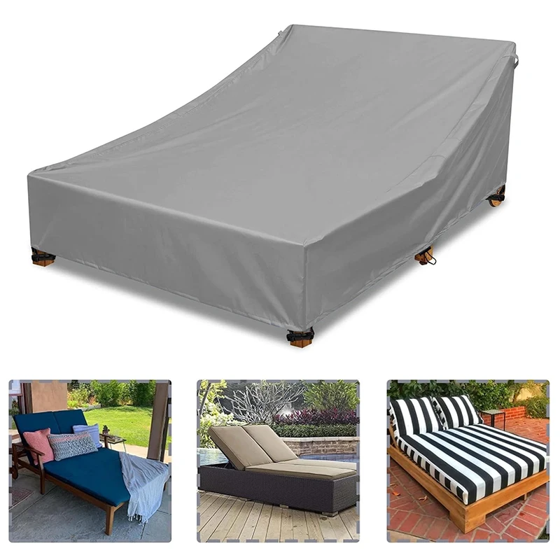 Double Lounge Chair Cover Waterproof Outdoor Chaise Lounge Cover UV Protection Windproof Outdoor Beach Chair Dust Cover