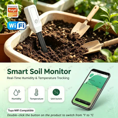 Tuya WiFi Soil Temperature Humidity Sensor Moisture Tester Smart Life APP Remote Monitor Automatic Garden Irrigation Detector