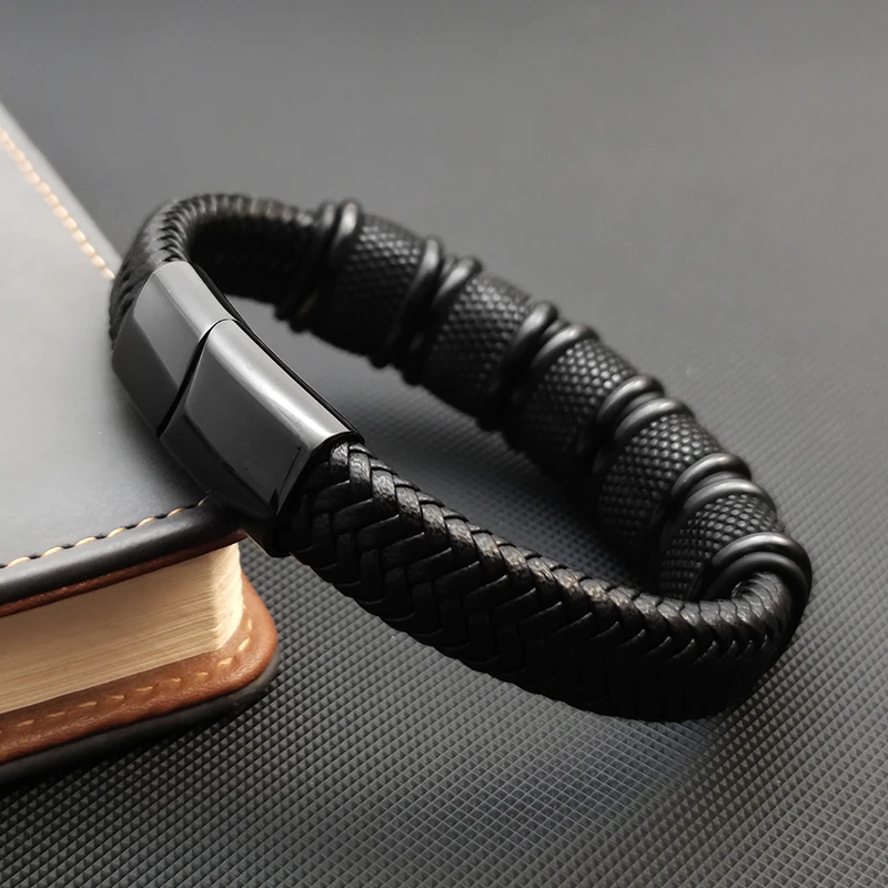 New Classic Men's Leather Bracelet Hand-woven Multi-layer Combination Stainless Steel Accessory Fashion Charm Jewelry Wholesale
