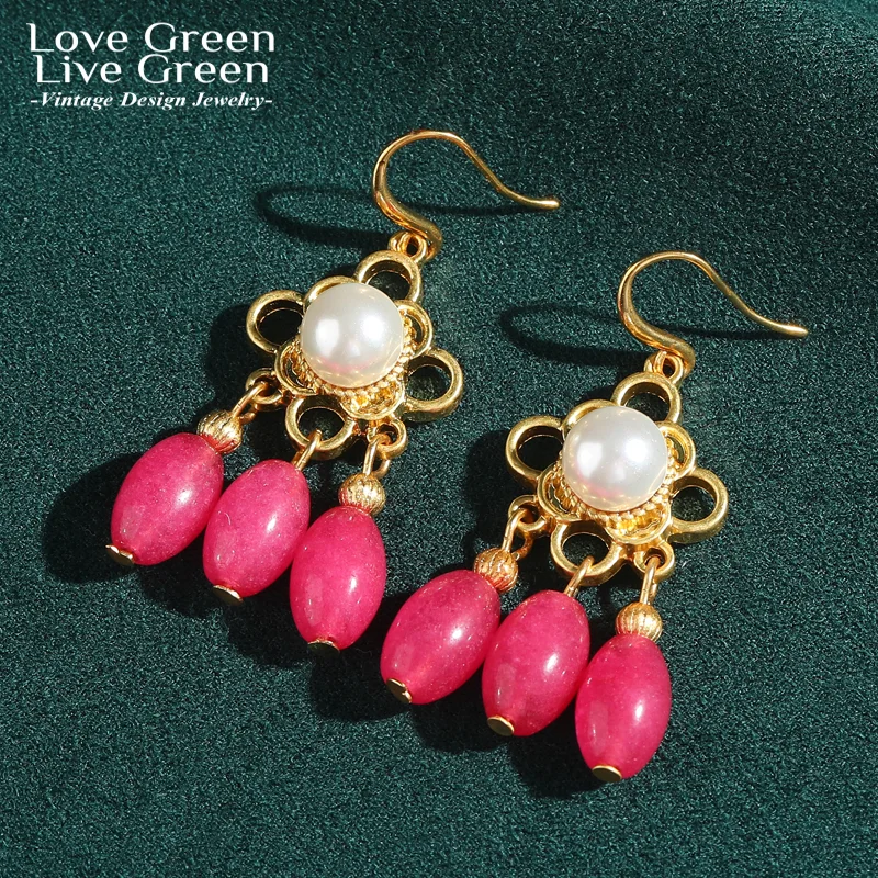 

Vintage Pink Crystal Luxury Drop Earring For Woman Accessories Pearl Royal Court Tassel Jewelry High Quality Wedding Bridal 2026