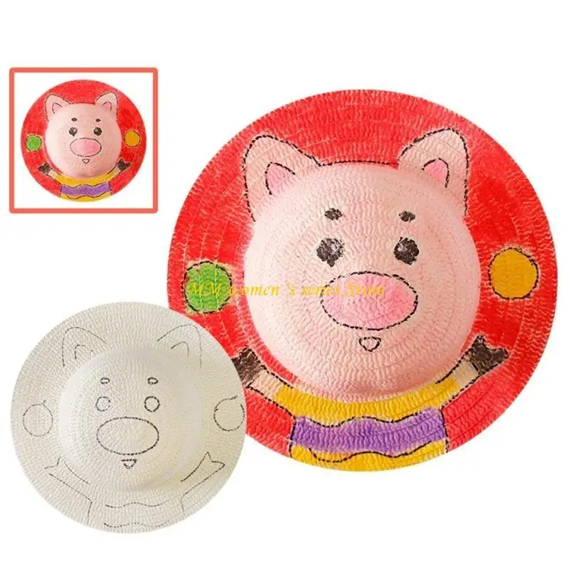 Q39C قبعة القش الحرفية أطقم قبعة الشمس المواد اليدوية للأطفال قبعة الكتابة على الجدران شخصية