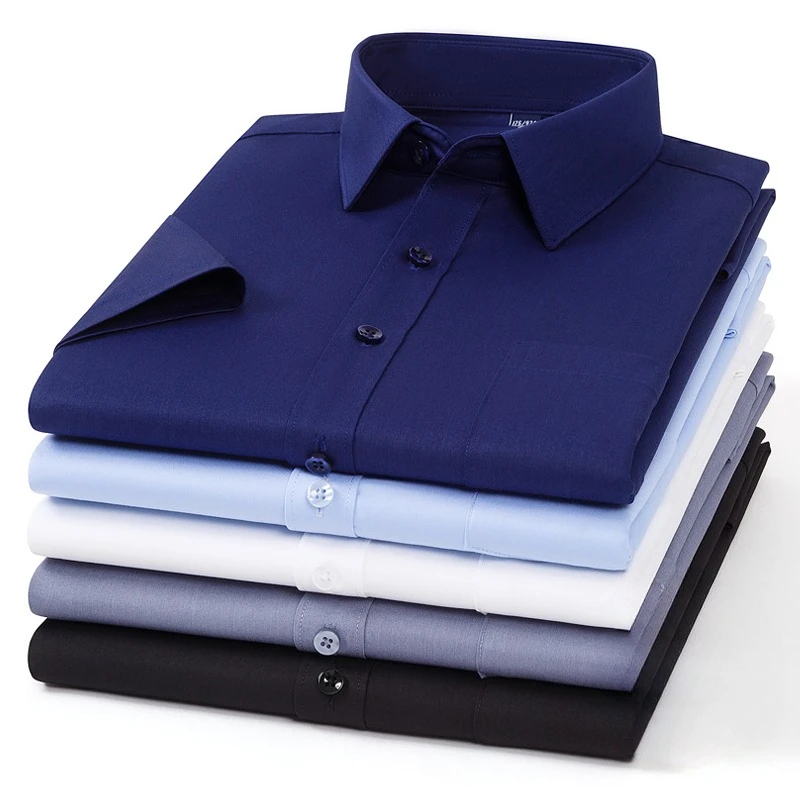 Plus size 7XL Bamboo fiber summer short sleeve shirts for man slim fit formal plian soft anti-wrinkle office white pink clothes