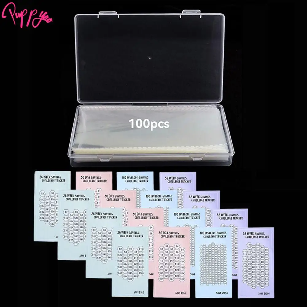 100Pcs Creativity Money Saving Envelopes Kit Cash Challenge Cash Envelopes 100 Envelope Challenge Box Set Dust-proof