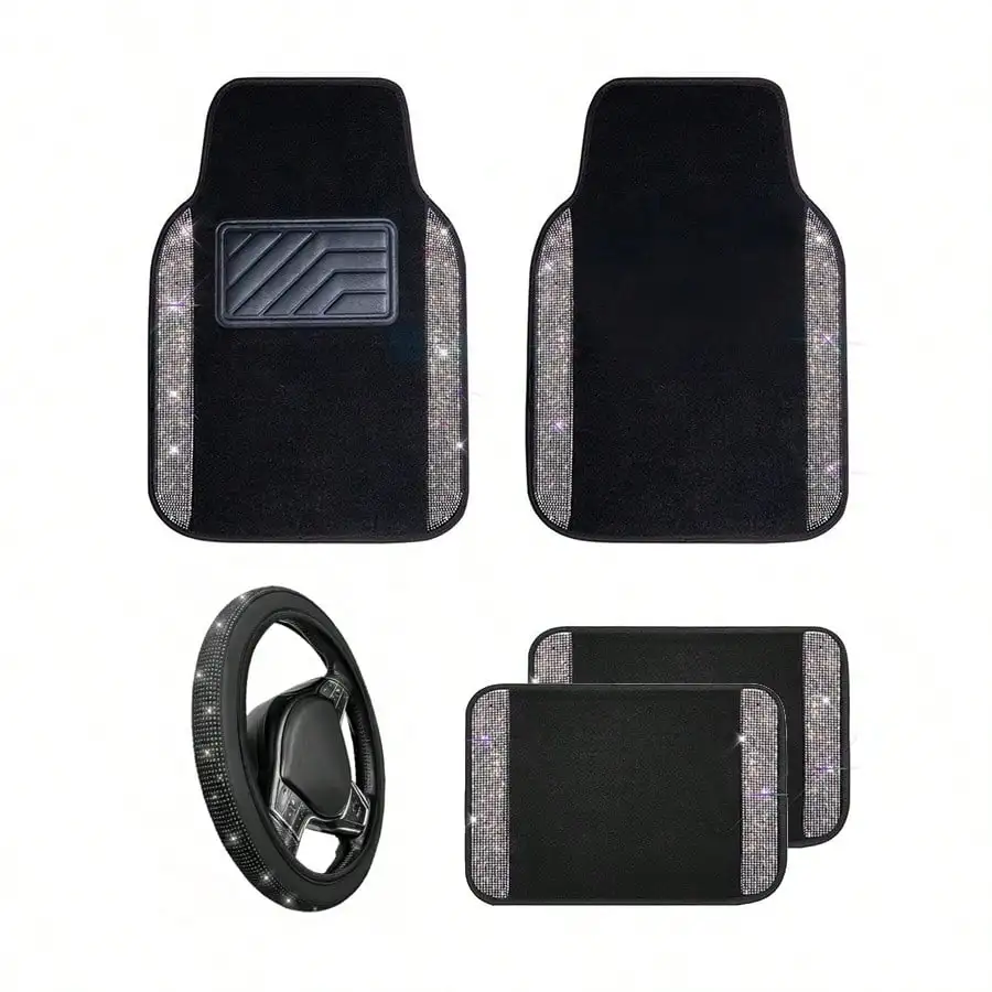 

1/4/5PCS Bling Diamond Car Floor Mats, Anti-Slip Waterproof Universal for SUV Sedan Van