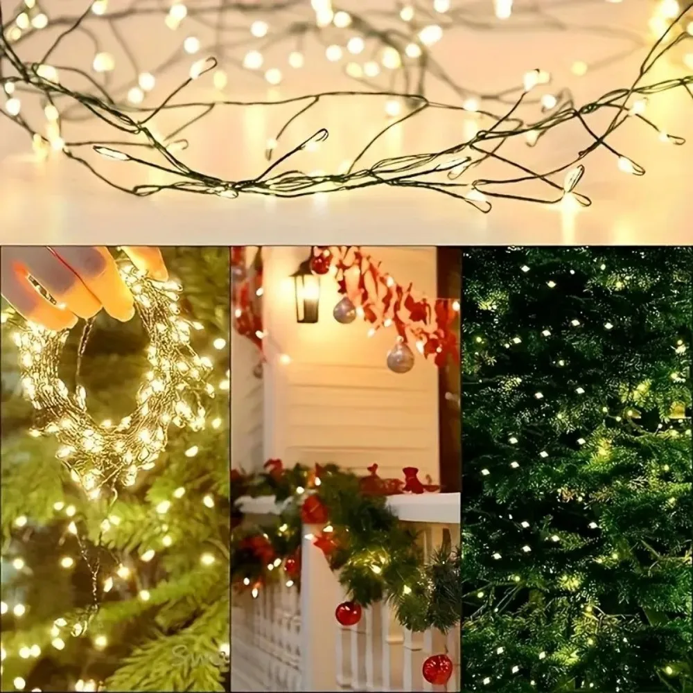 3/6/9M USB Powered Christmas Warm Glow Firecracker Light, 8-Mode Green Wire LED Fairy Light, Indoor Festival Party Decoration