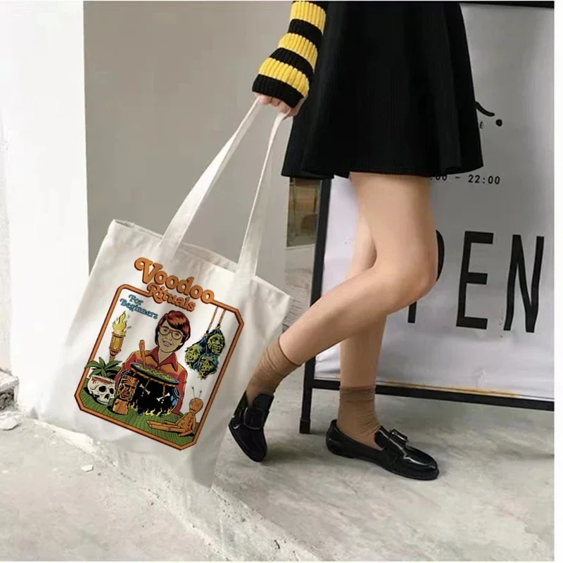 Women\'s Canvas Shopping Bag Satan Devil Cat Eco Tote Reusable Grocery Large Capacity Shopping Bag Student Schoolbag Gift