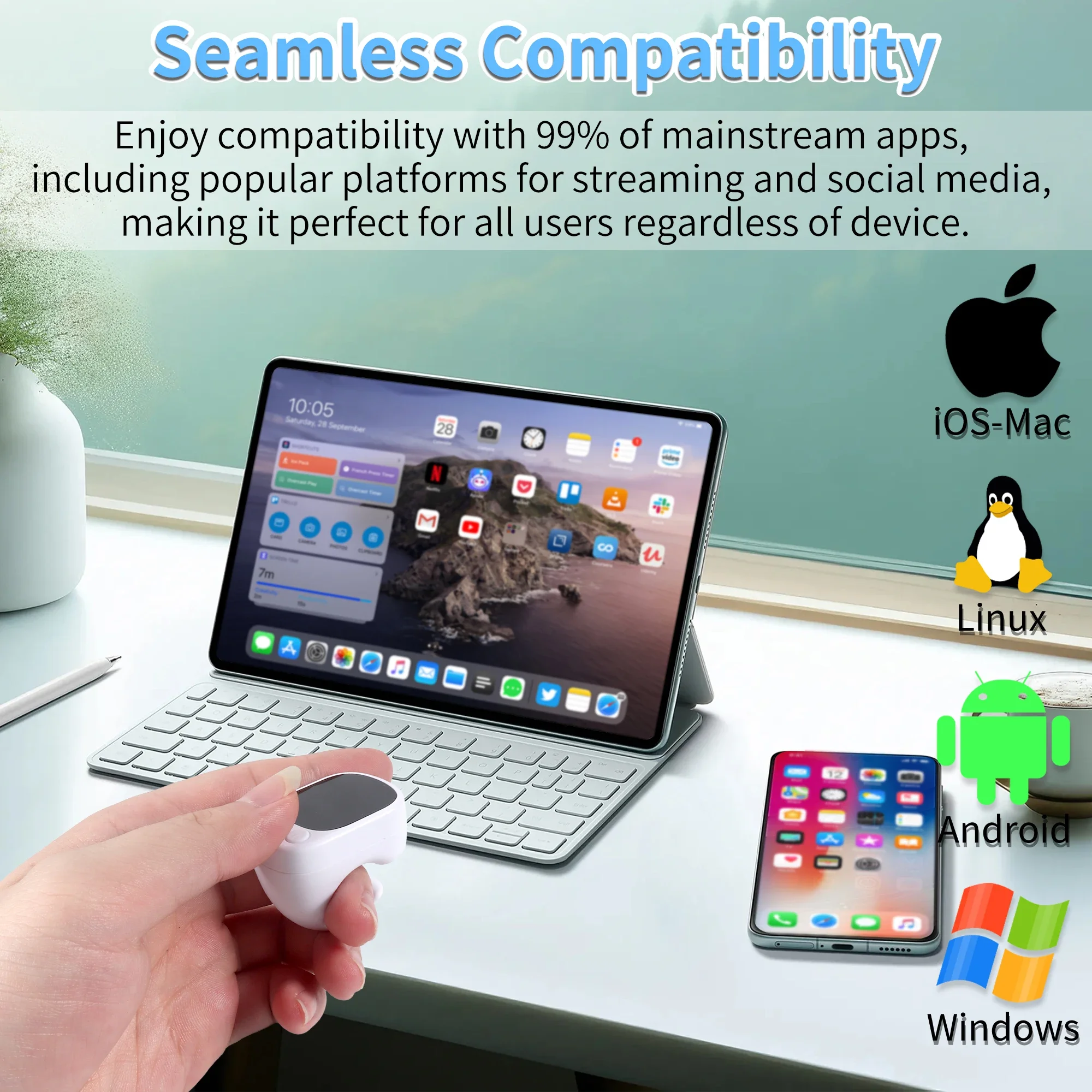 

Bluetooth Ring Mouse Remote Control with Touchpad E-book Video Page Turner For Smartphone Tablet