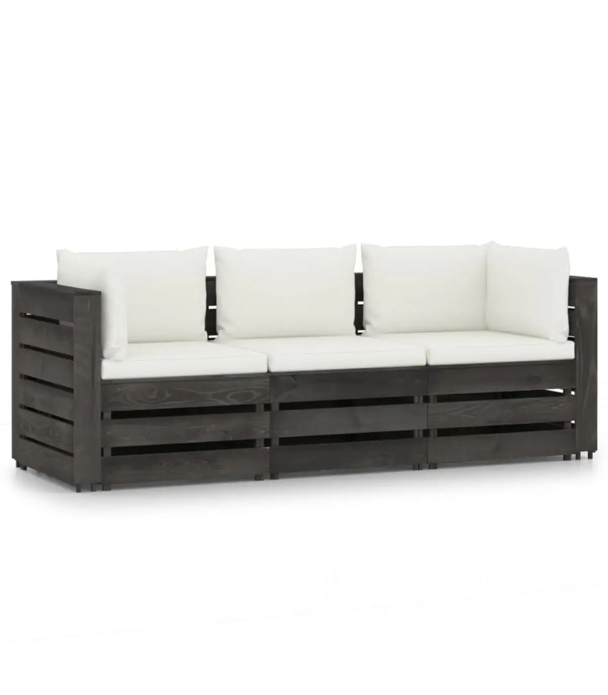 Garden sets 3 seater garden sofa with cushions Wood impregnated Gray