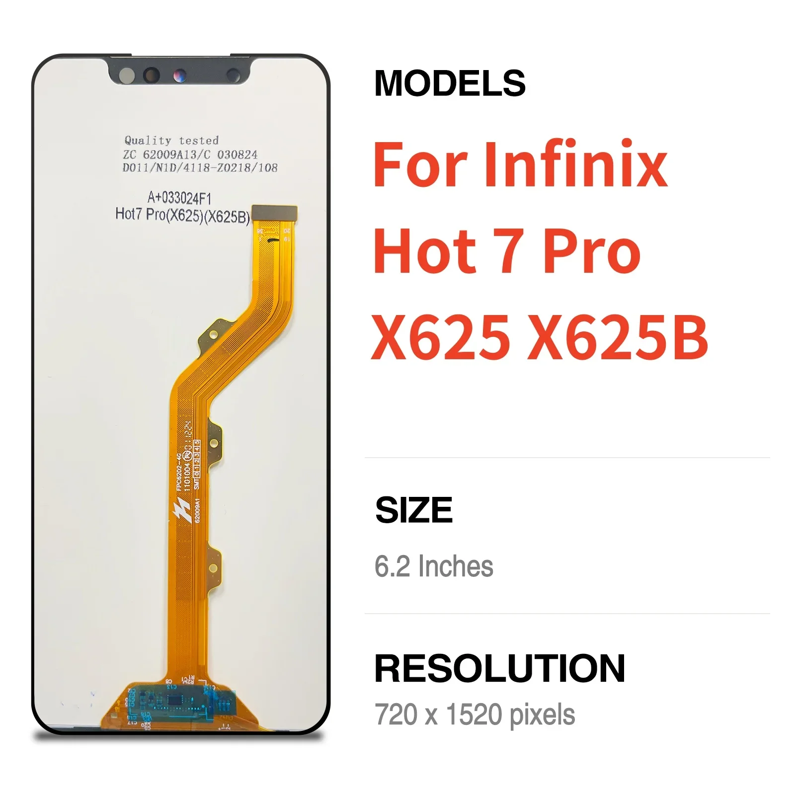 6.2 "สำหรับ Infinix ชุดประกอบดิจิไทเซอร์จอแสดงผล LCD แบบสัมผัสหน้าจอ X625B X625 7 Pro