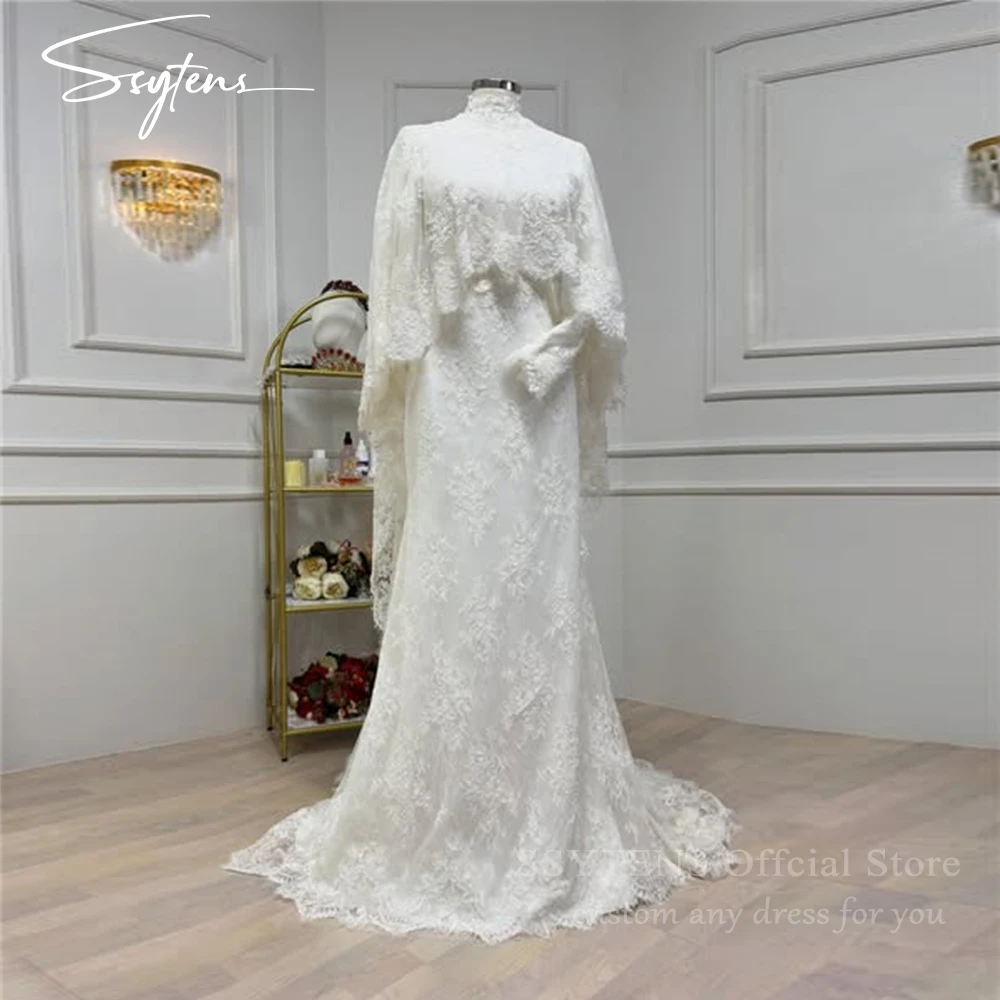 

SSYTENS Customized Ivory Wedding Dresses High Neck Full Lace Bride Dresses Mermaid Marriage Long Sleeves Lady Civil Bridal Gowns