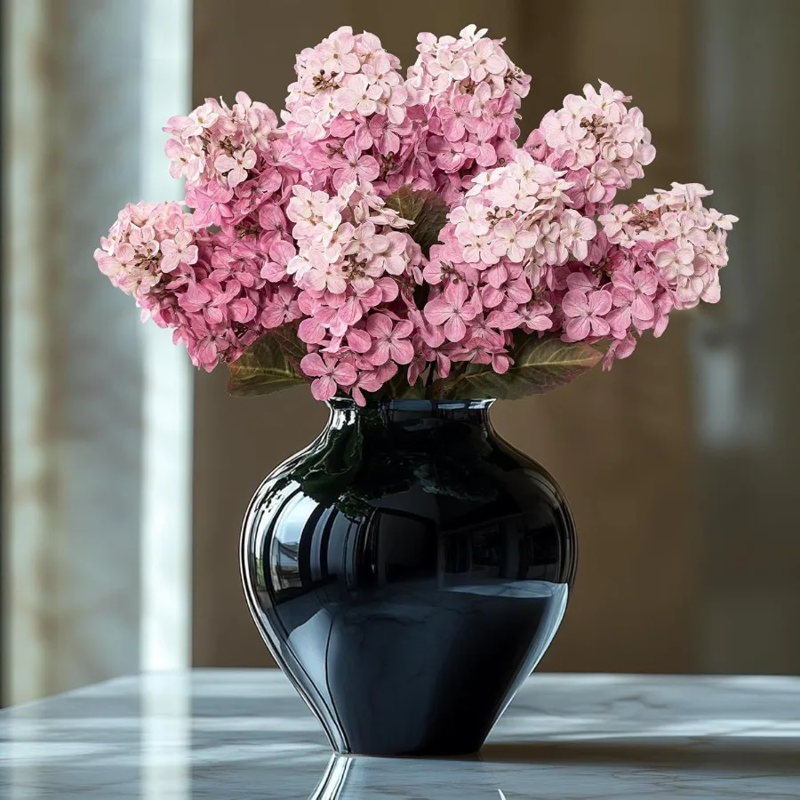 

Искусственные шелковые цветы гортензии с стеблими розового цвета для внутреннего украшения 8 шт. 24-дюймовая композиция из искусственных цветов без вазы