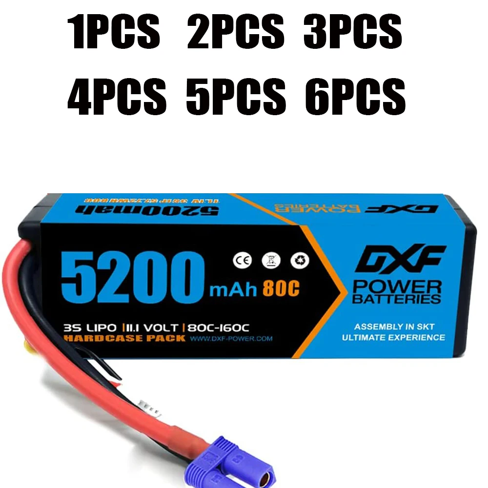 DXF 3S Lipo Battery 11.1V 5200mAh 80C EC5 Plug Hardcase For 1/8 Buggy Truggy Offroad Car Boat Truck Airplane UAV RACING