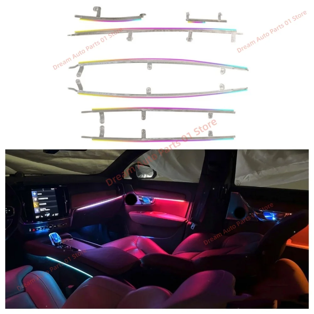 64 Color Atmosphere Lamp For Volvo S90 V90 2017-2025 Car interior lighting upgrade Ambient Light Strip Car Modification parts