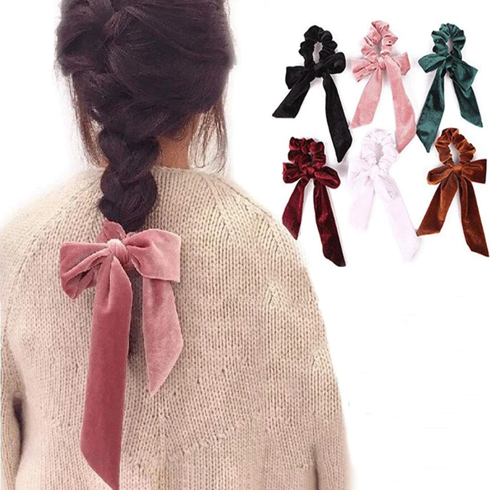 Samt-Haarbänder, Haargummis, Elastische Scrunchies, Samt-Schmetterling-Haaraccessoires – Detail 1