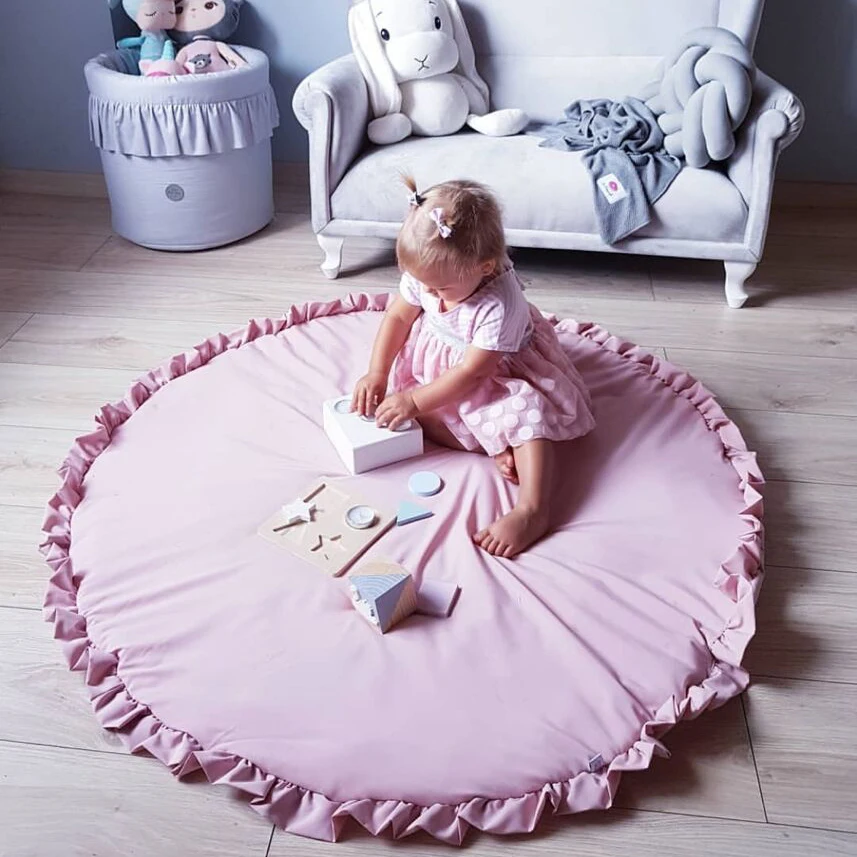 95cm Solid Newborn Baby Play Mats Soft Cotton Crawling Mat Girls Boy Rugs Round Floor Carpet For Kids Room Home Decorations