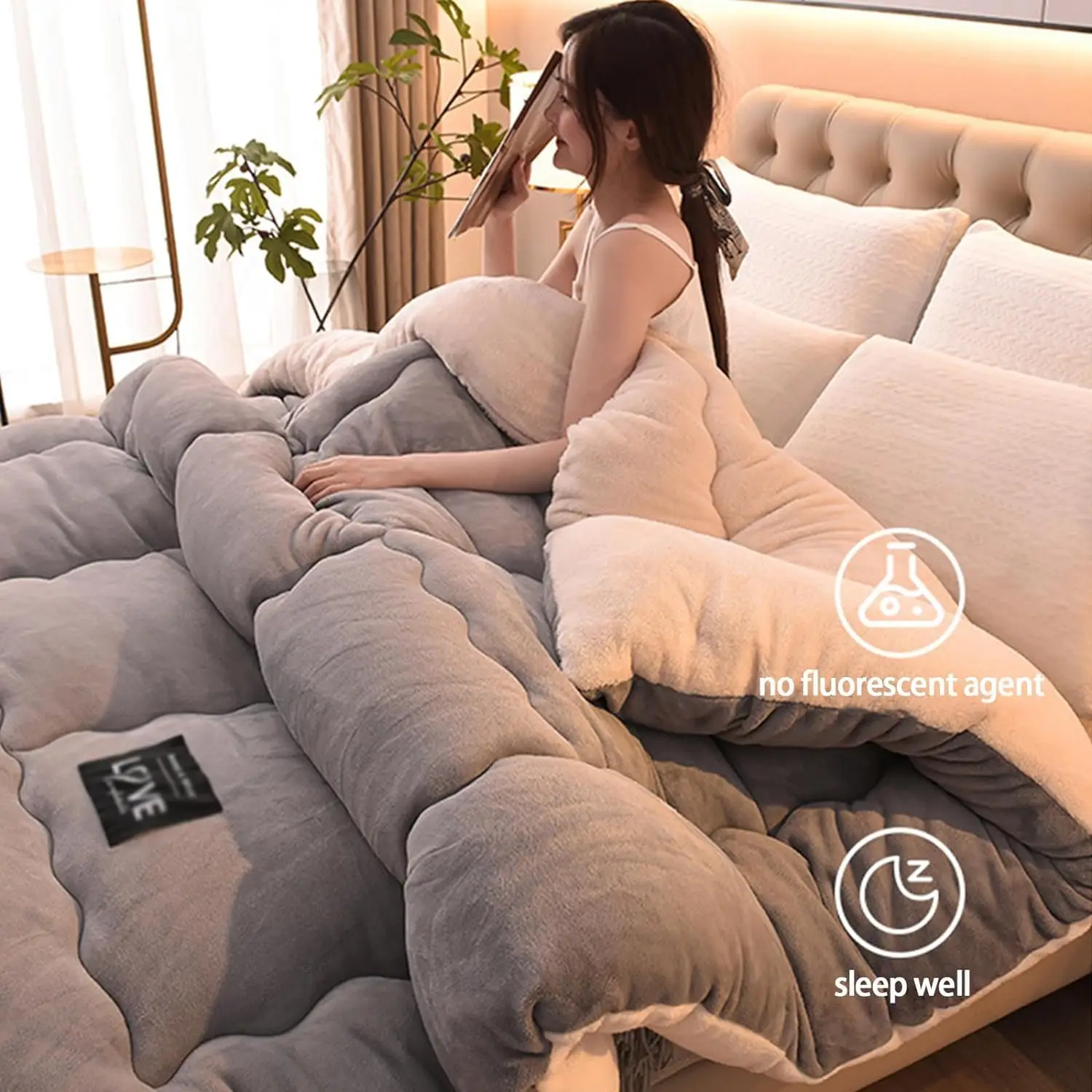 معزي شتوي من الصوف الشيربا ذو وجهين على الطراز المعاصر، فراش دافئ من القطيفة الناعمة المسامية، حشوة وغطاء من البوليستر بنسبة 100% #3