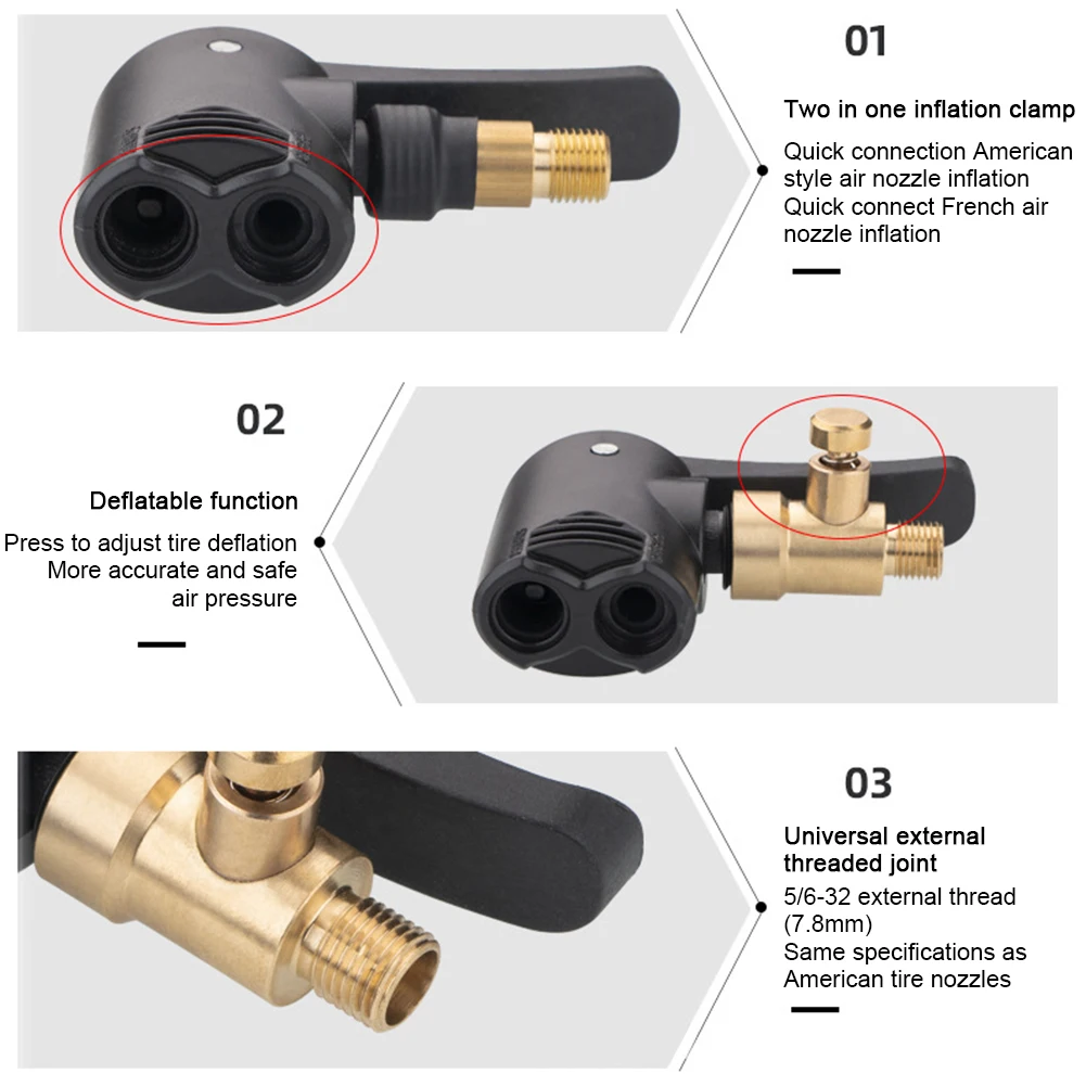 Inflatable Pump Valve Connector Adapter Bike Tire Air Chuck Brass Inflator Valve Connector Adapter for Portable Inflatable Pumps