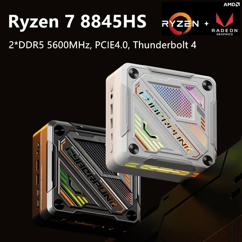 AMD Ryzen 7 8845HS 사이버 펑크 미니 PC 데스크탑 게이머, 윈도우 11, DDR5, 5600MHz, PCIE4.0, 2.5G, 2 LAN, USB4 미니 컴퓨터, WiFi6, 최신