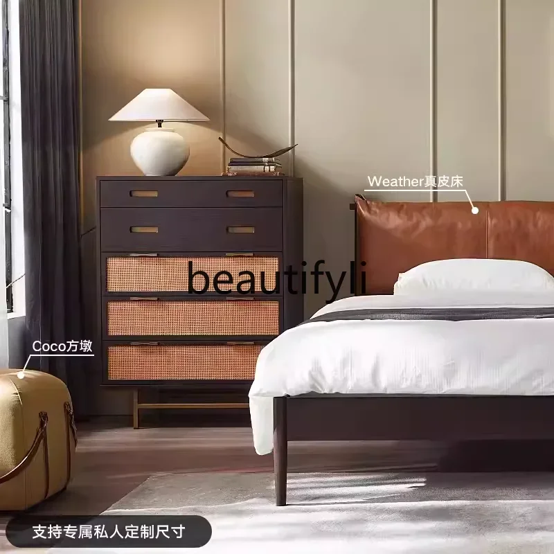 

ss K178 ss25 Modern simple medieval retro old solid wood oak rattan chest Nordic porch six side cabinet