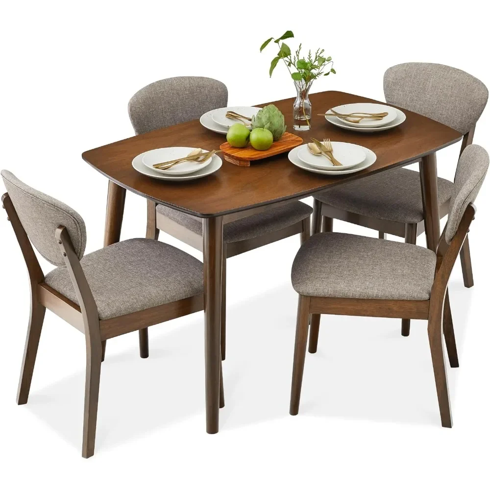 Cutlery 5-piece set, compact mid-century modern table and chair set for the family with 4 chairs, padded seat and backrest