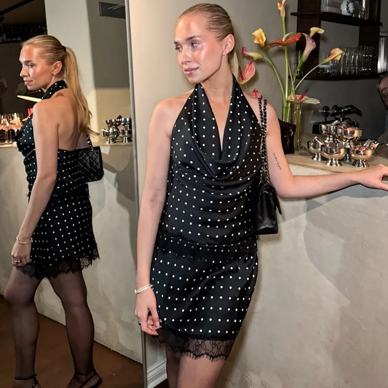 

Tuularose Women's Skirt Set 2-Piece Sexy Polka Dot Camisole Top New Lace Mini Skirt Sets Summer Vintage Party Women's Dress Sets