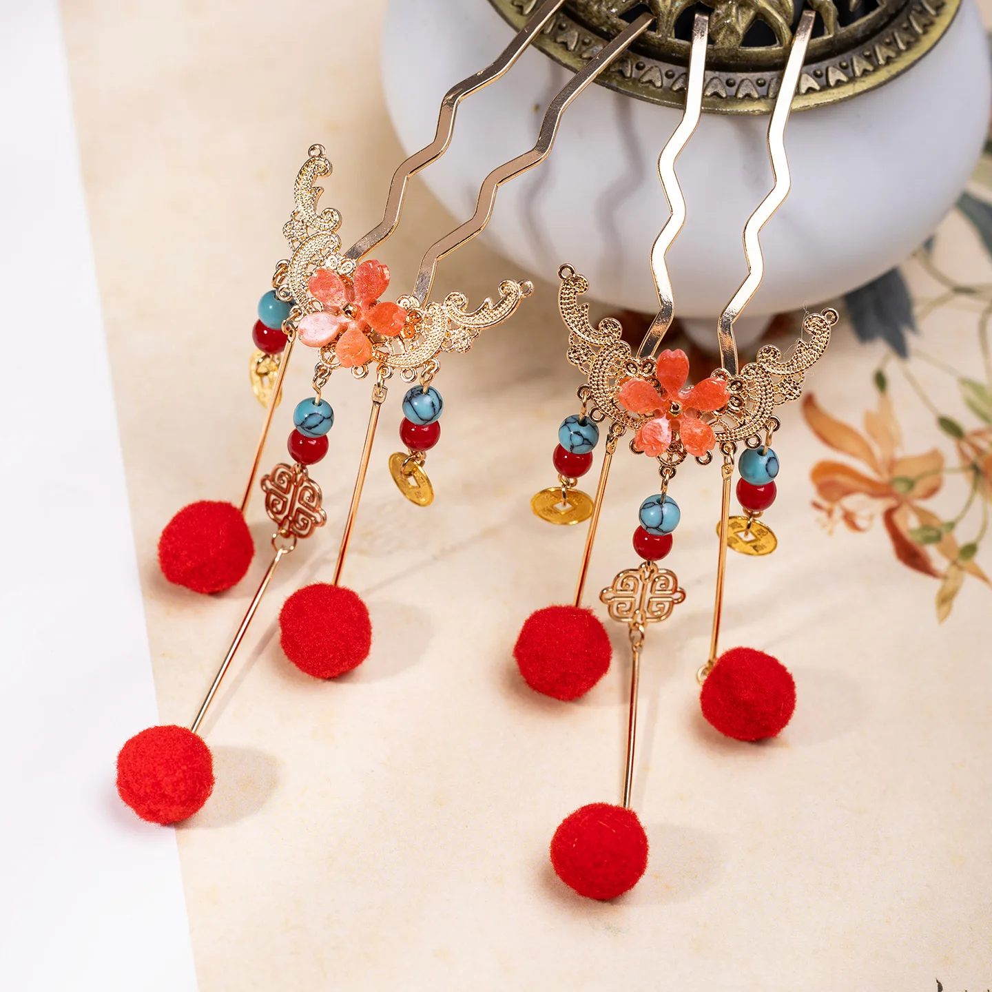 

2pcs Chinese Hair Stick Headpiece Women Pearl Tassel Flower Hairpins Forks Vintage Hanfu Wedding Hair Accessories Jewelry
