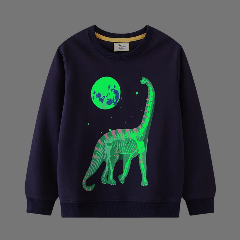 New Baby Boys Luminous Sweatshirt Cotton Autumn Casual Clothes with Dinosaur and the Moon Fashion for Kids