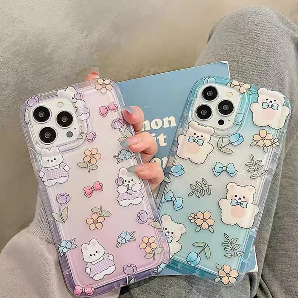 Gradient Cute Bear Case For Xiaomi Redmi Note 12 11 10 Pro 8 12C 10C 9 C 11S 10S 9S 9C NFC 9T 9A Note11 Pro Plus Case Cover Capa