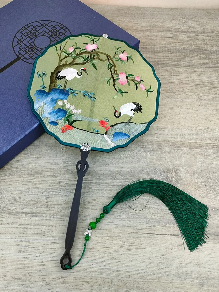 

Handcrafted Double-Sided Embroidered Xiang Fan Traditional Chinese Dance Fan Silk Material Ideal Gift for Overseas