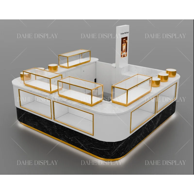 custom.Arabic Stainless Steel Perfume Display Cabinet Mall Kiosk Perfume Bottle with Box Fragrance Kiosk