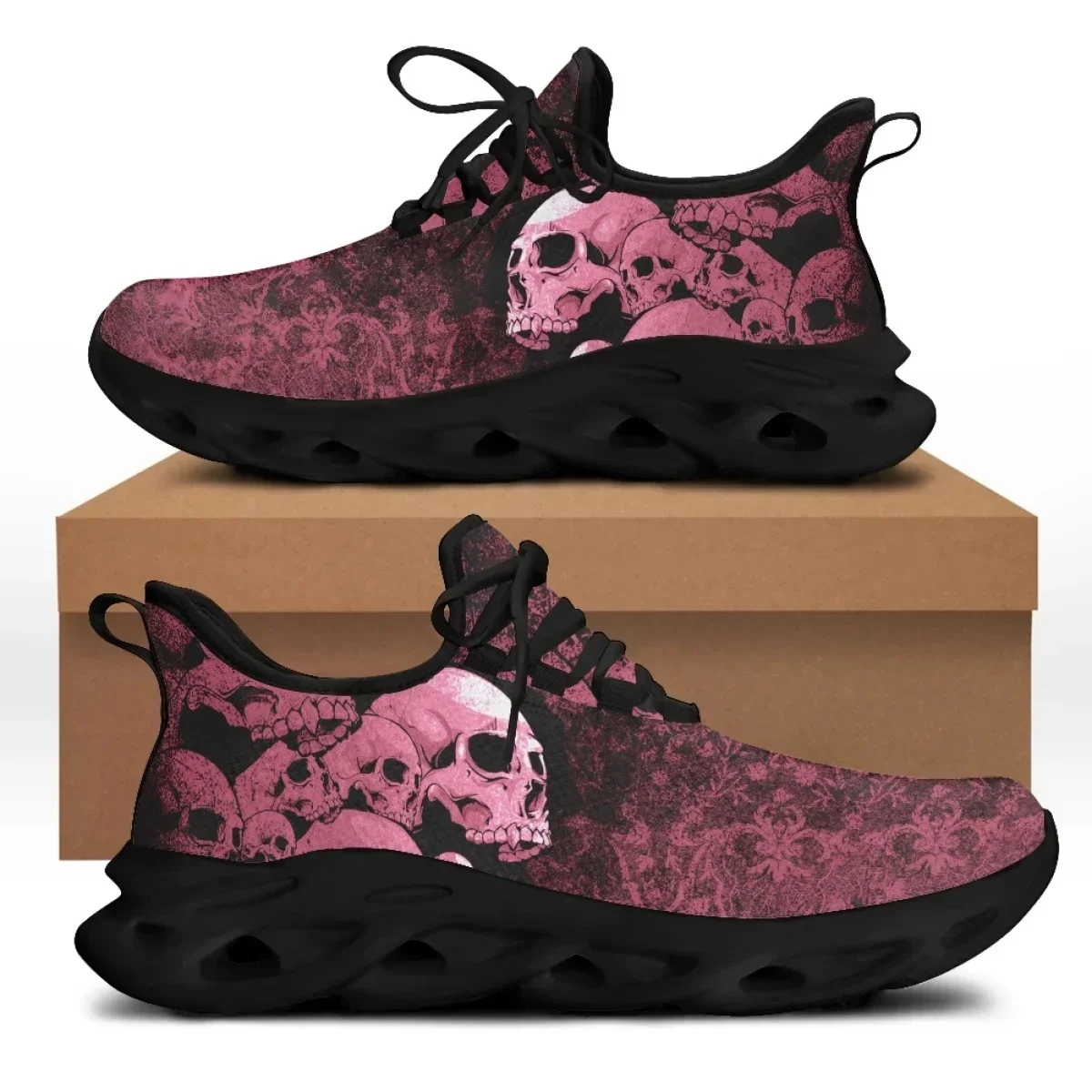 Gothic Retro Sugar Skull Pattern Ladies Athletic Shoes Outdoor Comfortable Walkable Sneaker Women Flats Lace Up Footwear