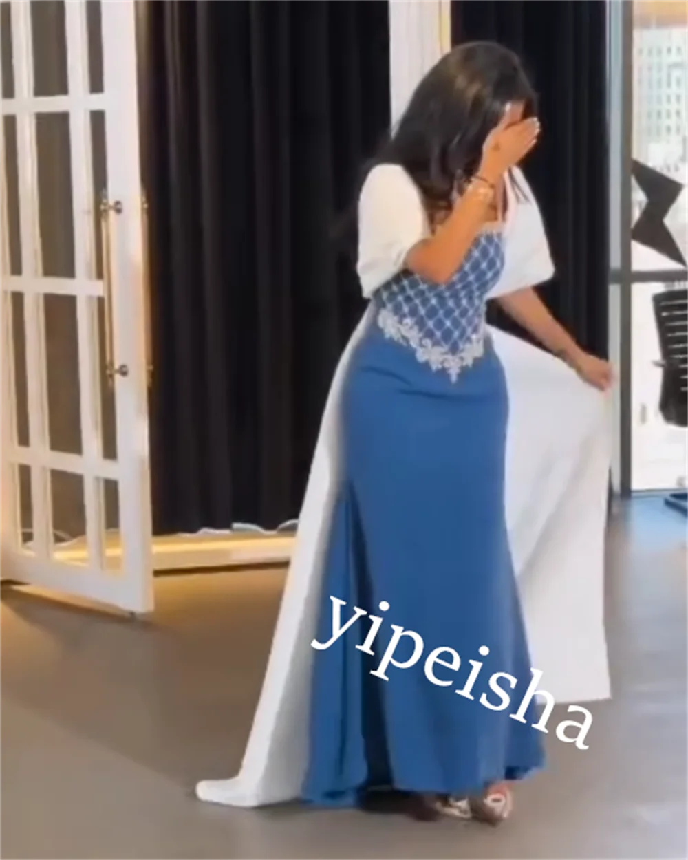 Jiayigong-vestido Midi con diamantes de imitación para mujer, traje de cuello cuadrado, a medida, Arabia Saudita