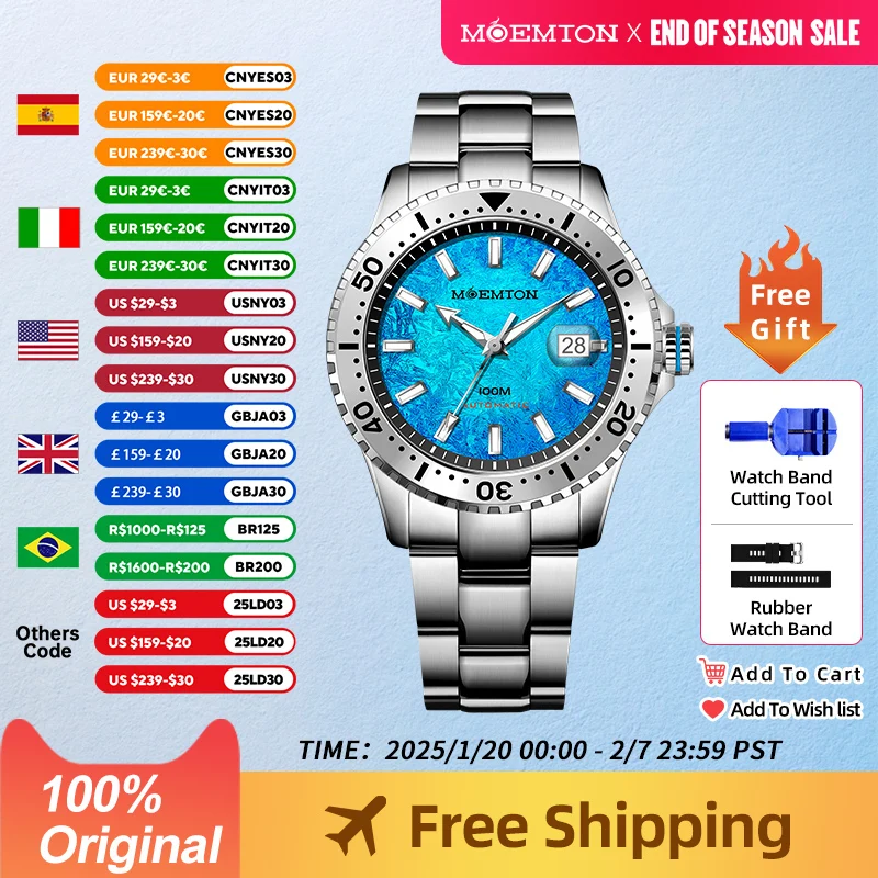 MOEMTON Original Men's Automatic mechanical watch German brand 10bar waterproof steel belt diving sports watch