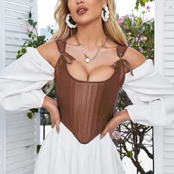 Women Vintage Bodice Corset Renaissance Vest Camisole Bustier Tie Front Lace-up Back Slim Boned Tank Tops Body Shaper Shapewear