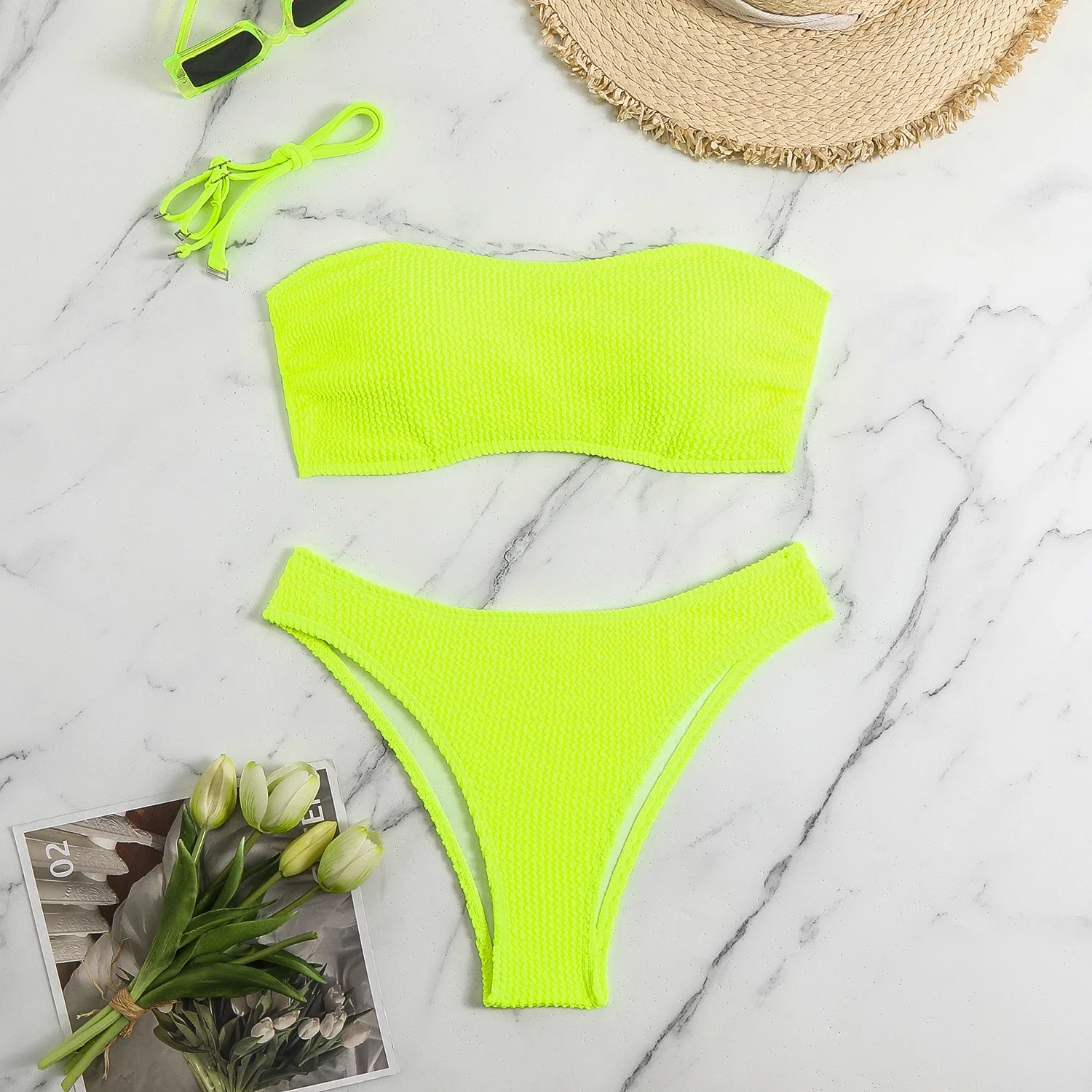 2026 Bikinis Sexy Bandeau Swimsuit Women Solid Swimwear Female Bathers Bathing Swimming Swim Suit Beachwear