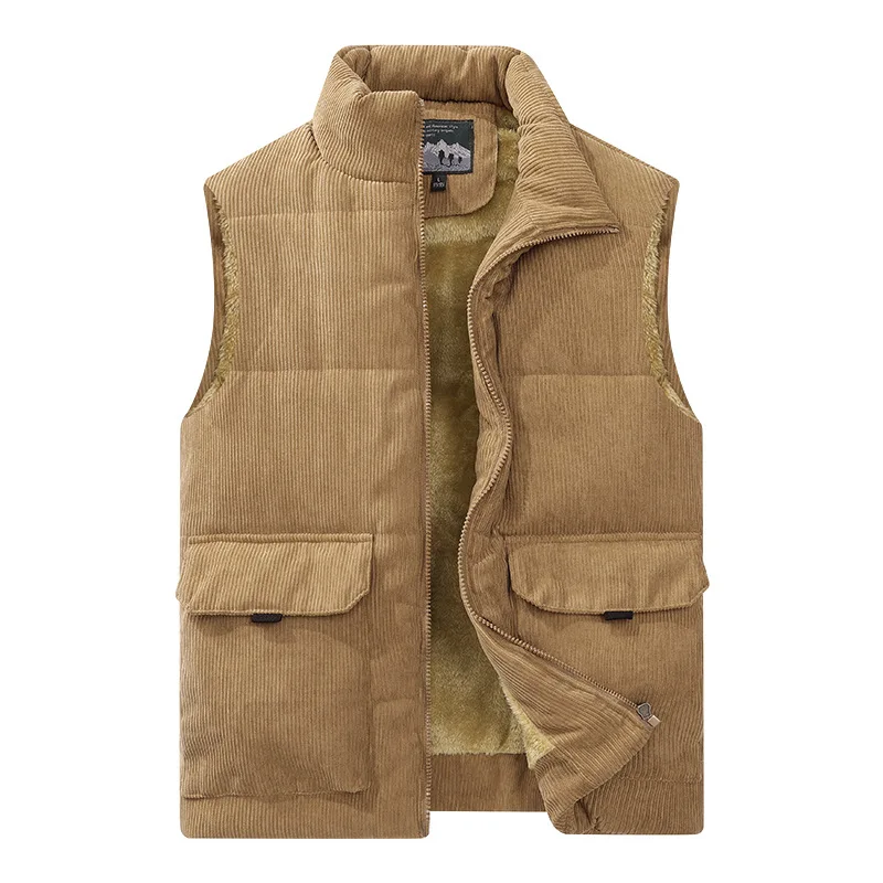 

2025 New Men's Corduroy Vest Thickened Warm Fleece Lined Multi Pocket Work Waistcoat Padding Winter Vest Plus Size Men's Clothes