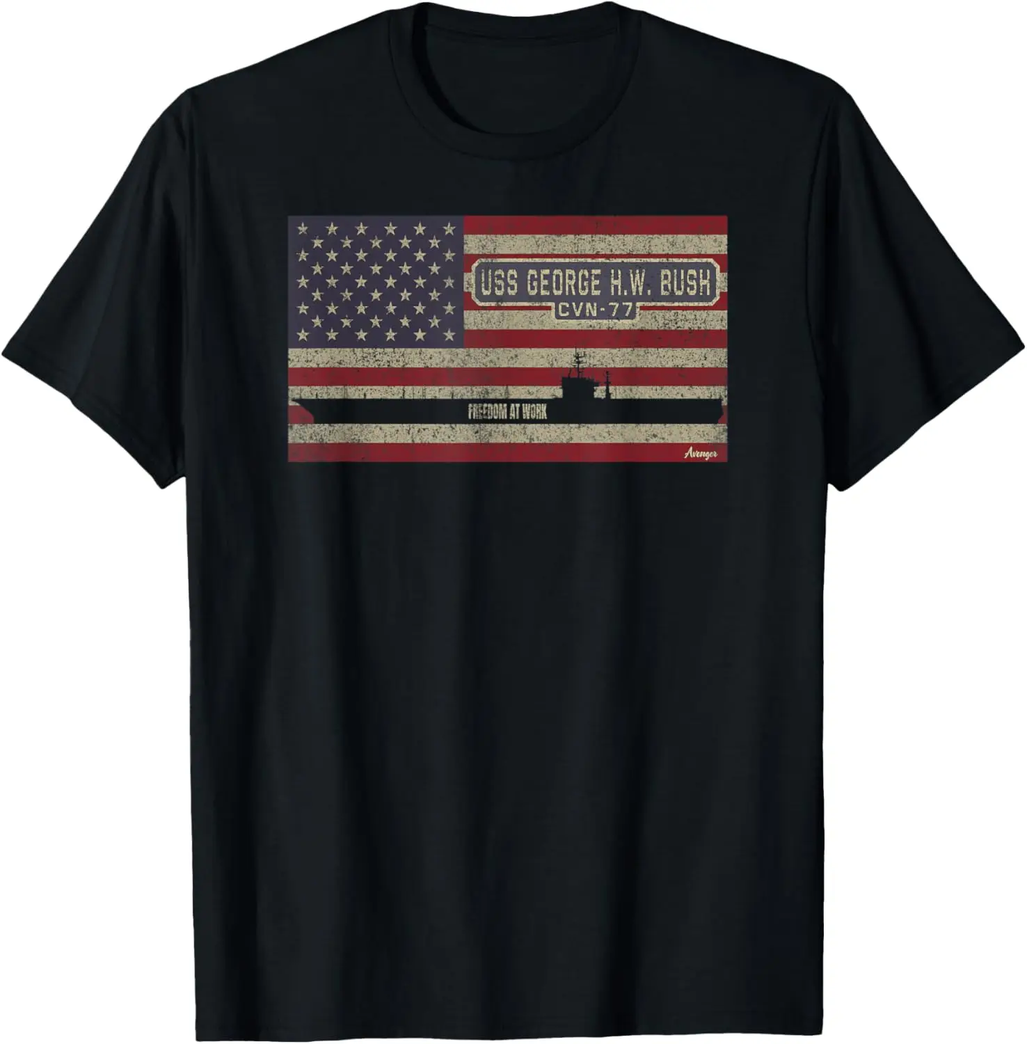 USS George H W Bush CVN-77 Aircraft Carrier American Flag T-Shirt