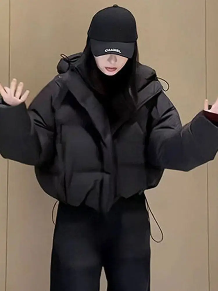 

Женская зимняя куртка-пуховик из утепленного хлопка с капюшоном, модная, универсальная, красного цвета, свободного кроя в корейском стиле