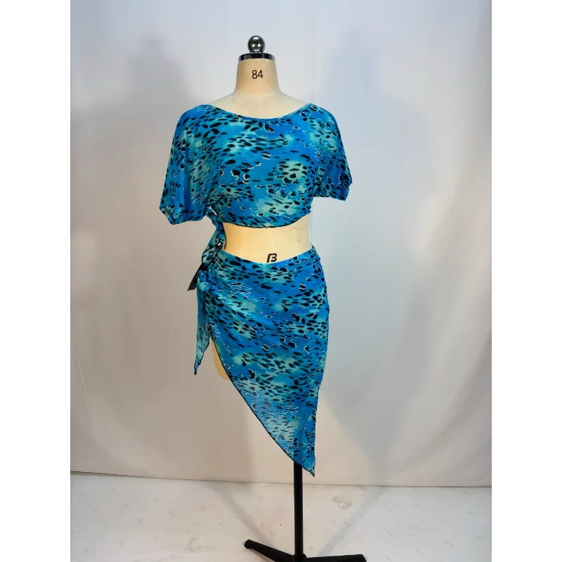 customized belly dance costume new niche printed mesh practice suit set Eastern dance costumes short suit set exotic dancewear