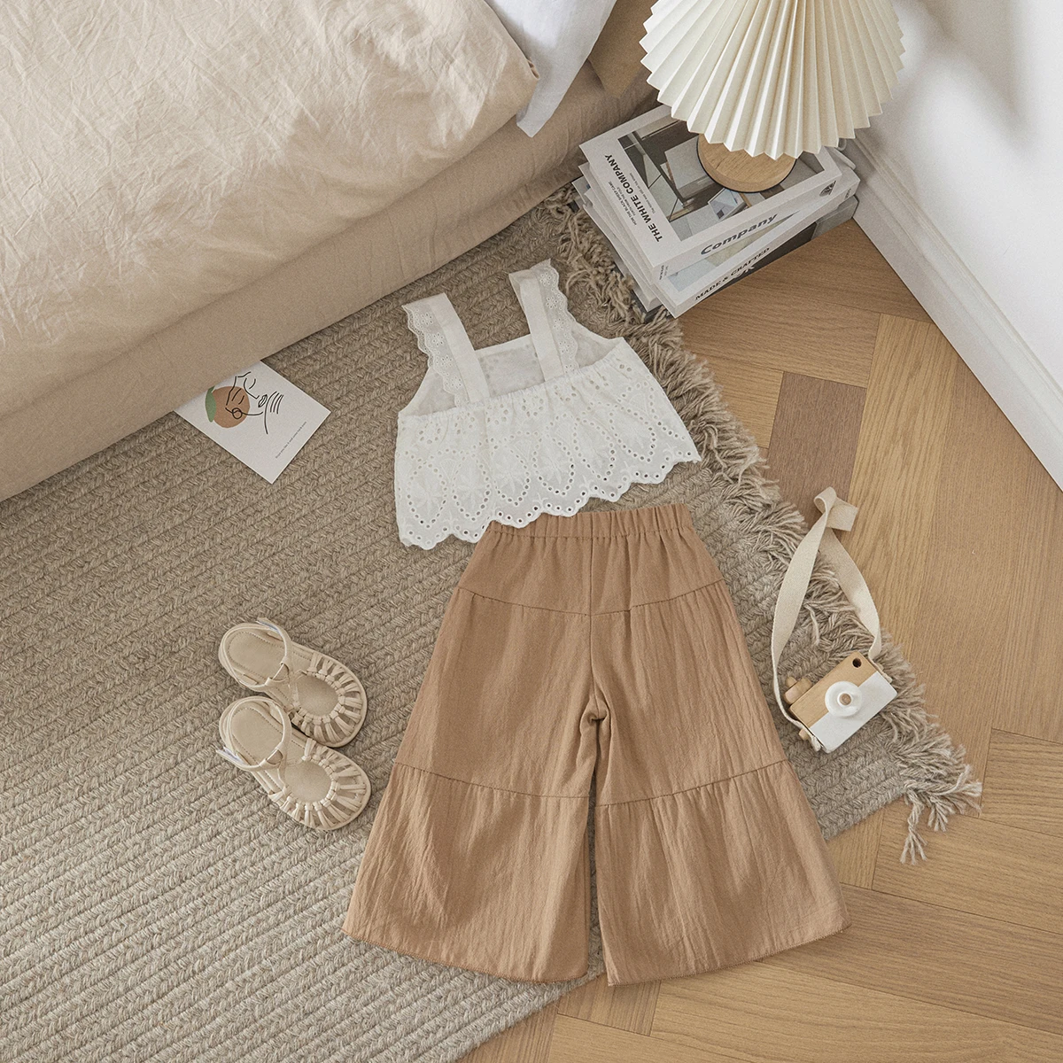 Suefunskry 1-5Y طفل رضيع طفلة مجموعة ملابس الصيف الدانتيل بلوزات بلا اكمام بنطال ذو قصة أرجل واسعة السفر عطلة الملابس وتتسابق #4