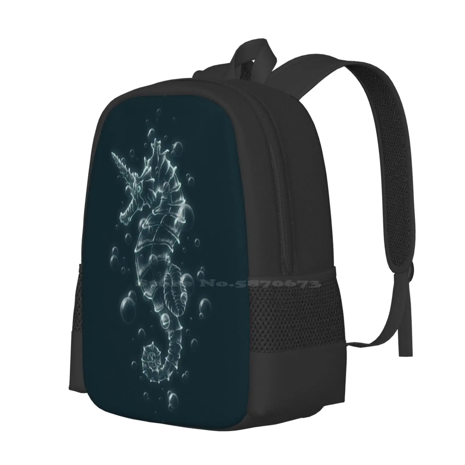 Seahorse Hot Sale Schoolbag Backpack Fashion Bags Seahorse Deep Sea Bubbles Nature Artsy