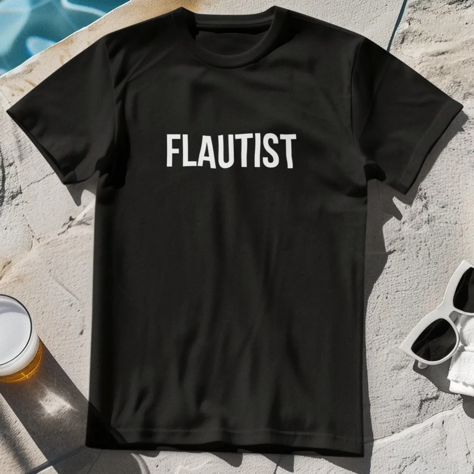 FLAUTIST T-SHIRT Flötenspieler Musiker Orchester Holzblasinstrumente Musikzubehör Vintage Washed Atmungsaktiv Vielseitig Lässig