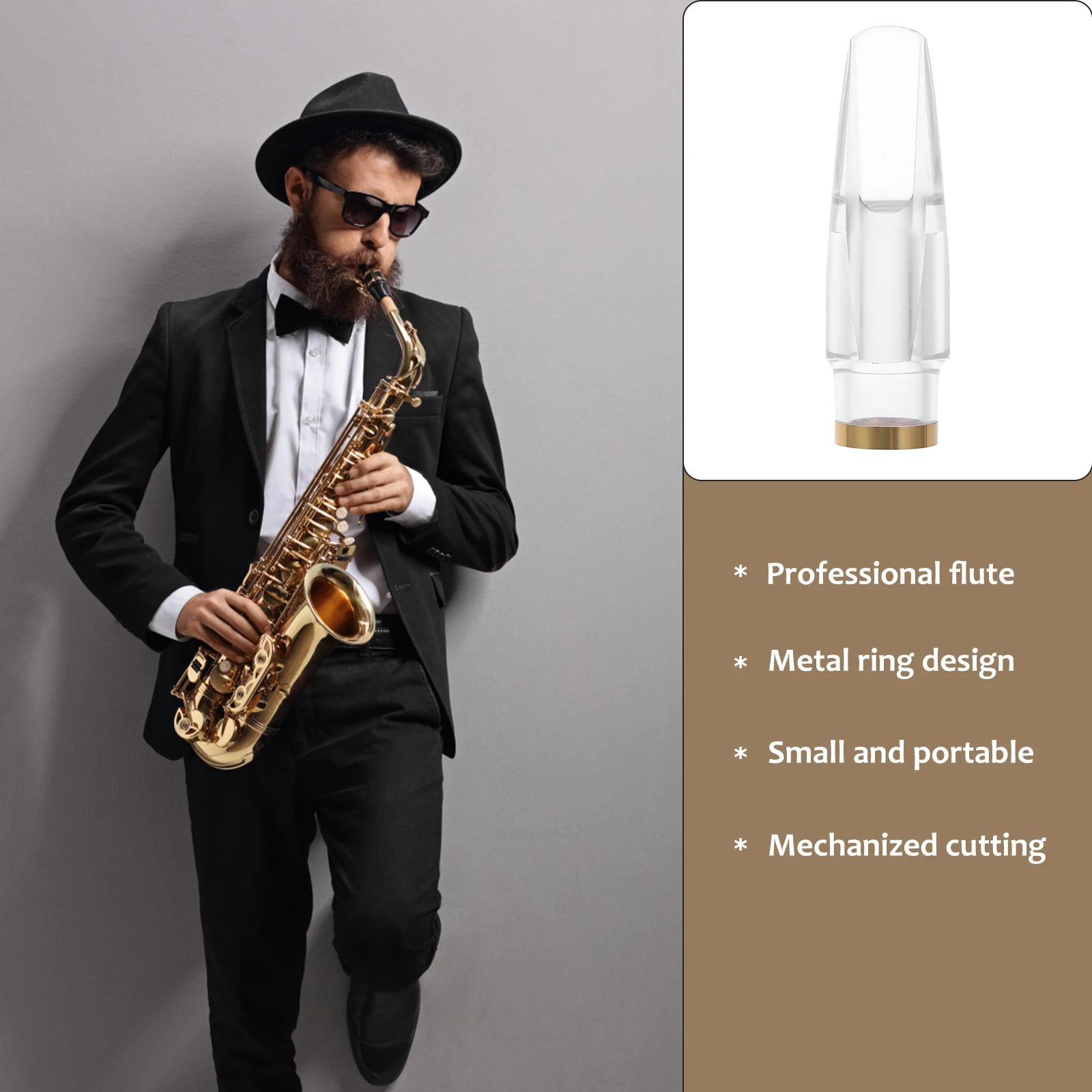 

Saxophone Mouthpiece ABS Material Alto Accessory Metal Ring Design Portable Easy Install Durable High Quality